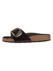 Birkenstock Skórzane klapki "Madrid" w kolorze czarnym rozmiar: 37. Czarne klapki Birkenstock, bez wzorów, z otwartym noskiem, bez obcasa. Za 487.72 zł.