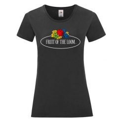 Damska Koszulka Z Logo W Stylu Vintage. Czarne bluzki FRUIT OF THE LOOM, xl, bez wzorów, sportowe, bez kołnierzyka, bez ramiączek. Za 43.99 zł.