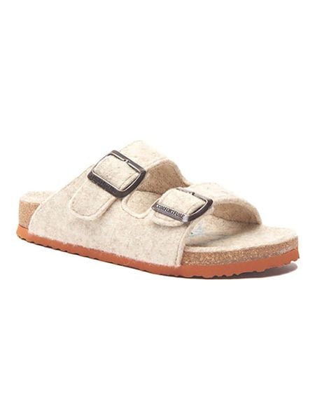 Comfortfusse Wełniane klapki w kolorze beżowym rozmiar: 38. Brązowe klapki Comfortfüße, bez wzorów, z materiału, z otwartym noskiem, bez obcasa. Za 164.95 zł.