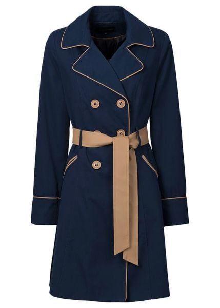 Trencz o poszerzanym kroju. Brązowe płaszcze bonprix, bez wzorów, ze skóry, bez kaptura. Za 229.99 zł.