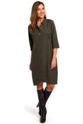 Khaki Elegancka Sukienka Żakietowa z Pagonami. Brązowe sukienki MOE, l, bez wzorów, z elastanu, eleganckie, bez kołnierzyka, bez ramiączek. Za 293.90 zł.
