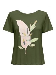 ONLY Koszulka "Free Life" w kolorze khaki rozmiar: XL. Brązowe bluzki Only, xl, bez wzorów, bez kołnierzyka, bez ramiączek. Za 101.70 zł.