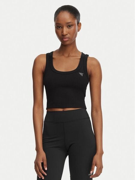 Guess Top V6GP07 K2987 Czarny Slim Fit. Czarne topy Guess, m, z aplikacjami, z wiskozy, bez kołnierzyka, bez ramiączek. Za 111.99 zł.
