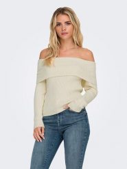ONLY Sweter w kolorze kremowym rozmiar: L. Brązowe swetry Only, l, bez wzorów, prążkowane, bez ramiączek. Za 114.71 zł.