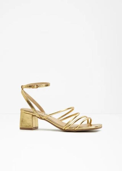 Sandały. Żółte sandały bonprix, bez wzorów, glamour, bez obcasa, bez zapięcia. Za 124.99 zł.