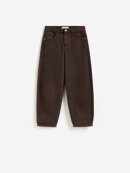 Jeansy barrel leg - brązowy. Brązowe jeansy Reserved, bez wzorów. Za 129.99 zł.