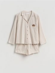 Dwuczęściowa piżama z bawełny - beżowy. Brązowe piżamy Reserved, bez wzorów, z bawełny, bez ramiączek. Za 139.99 zł.