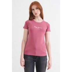 Koszulka damska Pepe Jeans New Virginia SS. Czerwone bluzki Pepe Jeans, bez wzorów, z jeansu, bez kołnierzyka, bez ramiączek. Za 128.50 zł.