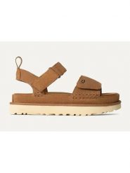 UGG Skórzane sandały "Goldenstar" w kolorze jasnobrązowym rozmiar: 37. Brązowe sandały UGG, bez wzorów, ze skóry, klasyczne, z otwartym noskiem, bez obcasa, bez zapięcia. Za 474.95 zł.