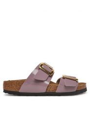 Birkenstock Klapki Sydney Cushion Buckle 1029473 Beżowy. Brązowe klapki Birkenstock, bez wzorów, ze skóry, bez obcasa. Za 389.99 zł.