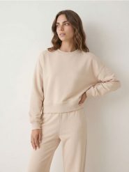 Krótka bluza crewneck - beżowy. Brązowe bluzy Sinsay, l, bez wzorów, bez kaptura. Za 49.99 zł.