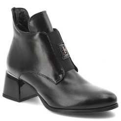 Botki damskie Armodo o eleganckim fasonie z gładką cholewką ozdobną elastyczną wstawką i stabilnym obcasem czarne, 60560 M.Czarny+Cn. Czarne botki Armodo, bez wzorów, bez obcasa, bez zapięcia. Za 439.00 zł.