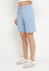 Jasnoniebieskie Szorty Wykończone Gumką w Pasie i Wsuwanymi Kieszeniami Ritardia. Niebieskie szorty Born2be, bez wzorów, sportowe. Za 34.99 zł.