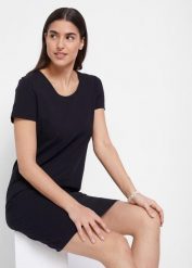 Sukienka T-shirtowa z bawełny organicznej ze stretchem. Czarne sukienki bonprix, bez wzorów, z bawełny, bez kołnierzyka, bez ramiączek. Za 39.99 zł.