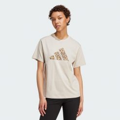 Koszulka z grafiką zwierzęcą. Brązowe bluzki Adidas, s, bez wzorów, z bawełny, sportowe, bez kołnierzyka, bez ramiączek. Za 109.00 zł.
