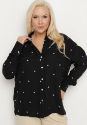 Czarna Bawełniana Koszula z Ozdobnym Haftem Edivielis. Czarne koszule Born2be, xl, bez wzorów, z bawełny, eleganckie, bez kołnierzyka, bez ramiączek. Za 99.99 zł.