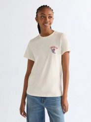 DAMSKA KOSZULKA WRANGLER SIGN OFF TEE WORN WHITE 112378332. Białe bluzki Wrangler, xl, bez wzorów, bez kołnierzyka, bez ramiączek. Za 79.99 zł.