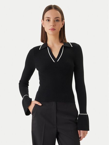 HUGO Sweter Samur 50554077 Czarny Slim Fit. Czarne swetry Hugo, xs, bez wzorów, z wiskozy, bez ramiączek. Za 462.99 zł.