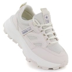 Sneakersy sportowe damskie na platformie beżowe NEWS 8511. Brązowe obuwie sportowe NEWS, ze skóry ekologicznej, bez zapięcia. Za 99.99 zł.