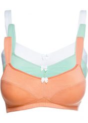 Biustonosz bez fiszbinów z bawełną (3 sztuki). Zielone biustonosze bonprix, z aplikacjami, z bawełny. Za 137.99 zł.