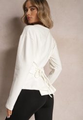 Biała Bawełniana Bluza z Ozdobnym Wiązaniem Fanarita. Białe bluzy Renee, bez wzorów, z bawełny, bez kaptura. W wyprzedaży za 67.99 zł.