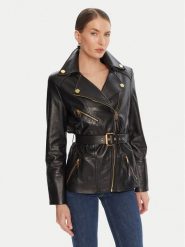 Elisabetta Franchi Kurtka skórzana GD-50Z-56E2-V1350 Czarny Regular Fit. Czarne kurtki Elisabetta Franchi, bez wzorów, ze skóry, bez kaptura. Za 5,849.00 zł.
