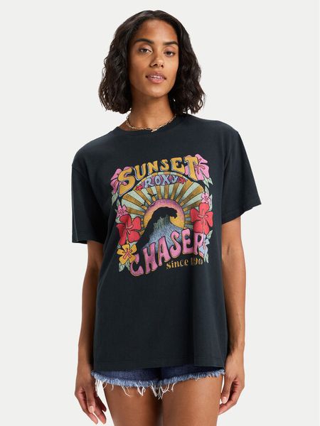 Roxy T-Shirt ERJZT06023 Czarny Regular Fit. Czarne t-shirty Roxy, m, bez wzorów, z bawełny, bez kołnierzyka, bez ramiączek. Za 159.99 zł.