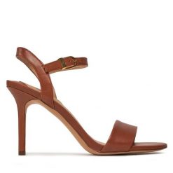 Sandały LAUREN RALPH LAUREN. Brązowe sandały Lauren Ralph Lauren, bez wzorów, bez obcasa, na szpilce, bez zapięcia. Za 439.99 zł.