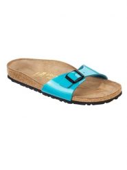 Birkenstock Klapki "Madrid" w kolorze niebieskim rozmiar: 36. Niebieskie klapki Birkenstock, bez wzorów, z otwartym noskiem, bez obcasa. Za 114.95 zł.