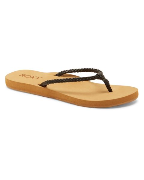 Klapki plażowe dla Kobiety COSTAS. Czarne klapki Roxy, bez wzorów, z gumy, bez obcasa. Za 73.99 zł.