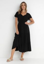 Czarna Sukienka z Wiskozy o Rozkloszowanym Kroju Folky. Czarne sukienki Born2be, na co dzień, l, bez wzorów, z wiskozy, eleganckie, bez kołnierzyka, bez ramiączek, midi, rozkloszowane. Za 69.99 zł.