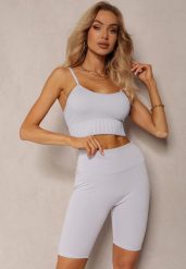 Jasnoniebieskie Szorty Typu Kolarki High Waist z Szeroką Gumką w Talii Nanseline. Niebieskie szorty Renee, bez wzorów, eleganckie, z podwyższonym stanem. Za 24.99 zł.