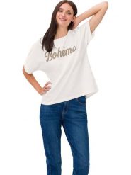 Heine Koszulka w kolorze kremowym rozmiar: 44. Brązowe bluzki Heine, bez wzorów, z bawełny, bez kołnierzyka, bez ramiączek. Za 36.95 zł.