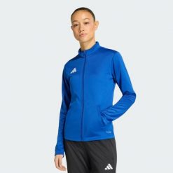 Bluza dresowa Entrada26. Niebieskie bluzy Adidas, bez wzorów, z dresówki, bez kaptura. Za 121.99 zł.