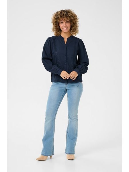 Kaffe Bluzka w kolorze granatowym rozmiar: 40. Niebieskie bluzki Kaffe, bez wzorów, z bawełny, bez kołnierzyka, bez ramiączek. Za 100.52 zł.