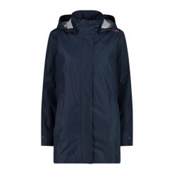 Kurtka przeciwdeszczowa damska z kapturem na napy CMP. Niebieskie kurtki sportowe CMP, bez wzorów, z kapturem, trekkingowe. Za 340.00 zł.