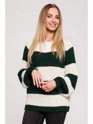 Made of emotion Sweter w kolorze ciemnozielono-kremowym rozmiar: S/M. Brązowe swetry Made Of Emotion, m, bez wzorów, ze splotem, bez ramiączek. Za 105.63 zł.