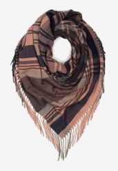 Różowo-Czarny Kraciasty Szalik z Wiskozy i Bawełny z Frędzlami Relavis. Czerwone szaliki Renee, na zimę, bez wzorów, z bawełny, retro. Za 44.99 zł.