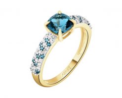 Pierścionek z żółtego złota z diamentami i topazami London Blue - próba 585. Niebieskie pierścionki Apart, z diamentem, złote. Za 4,990.00 zł.
