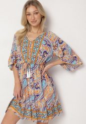 Jasnoniebieska Sukienka z Bawełny z Frędzlami i Wzorem Boho Cleamora. Niebieskie sukienki Born2be, na co dzień, l, bez wzorów, z bawełny, boho, bez kołnierzyka, bez ramiączek, mini. Za 54.99 zł.