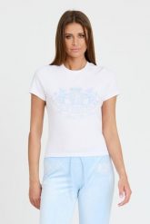 JUICY COUTURE Biały damski t-shirt Enzo Dog Crest, Rozmiar S. Czarne t-shirty Juicy Couture, s, bez wzorów, bez kołnierzyka, bez ramiączek. W wyprzedaży za 129.99 zł.