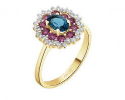 Pierścionek z żółtego złota z brylantami i kamieniami ozdobnymi - próba 585. Żółte pierścionki Apart, z brylantem, złote. Za 4,790.00 zł.