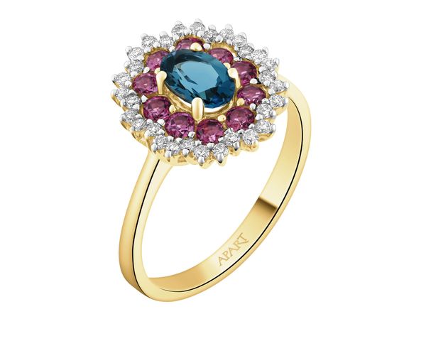 Pierścionek z żółtego złota z brylantami i kamieniami ozdobnymi - próba 585. Żółte pierścionki Apart, z brylantem, złote. Za 4,790.00 zł.