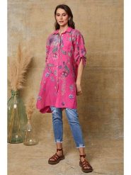 Joséfine Lniana sukienka "Pardess" w kolorze różowo-zielonym rozmiar: S. Różowe sukienki Joséfine, s, bez wzorów, ze lnu, bez kołnierzyka, bez ramiączek, mini. Za 143.99 zł.