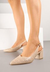 Ciemnobeżowe Sandały Vices na Słupku Slingback z Ażurową Cholewką i Skórzaną Wkładką Tiranis. Brązowe sandały Renee, w ażurowe wzory, klasyczne, bez obcasa, na obcasie, bez zapięcia. W wyprzedaży za 74.99 zł.
