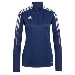 Bluza turystyczna damska Adidas Tiro 21. Niebieskie bluzy Adidas, bez wzorów, z poliesteru, bez kaptura. Za 122.85 zł.