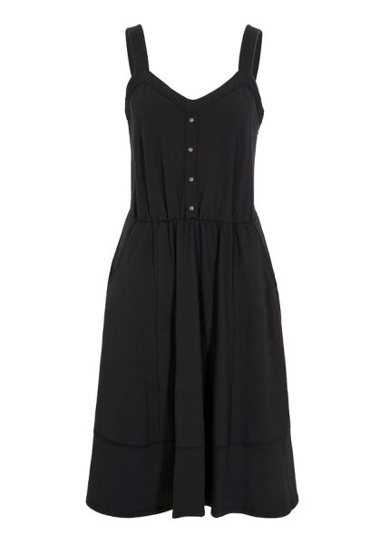 Sukienka z bawełnianego dżerseju. Czarne sukienki bonprix, bez wzorów, z bawełny, bez kołnierzyka, bez ramiączek, plisowane. Za 112.99 zł.