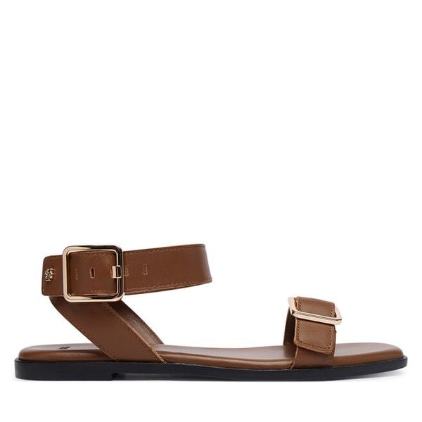 Sandały BOSS. Brązowe sandały Boss, bez wzorów, bez obcasa, na płaskiej podeszwie, bez zapięcia. Za 899.99 zł.