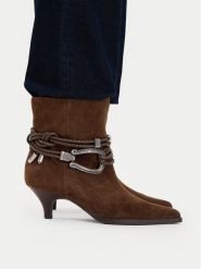 Badura Botki EO-GL879C-6-7510-2 Brązowy. Brązowe botki Badura, bez wzorów, ze skóry, bez obcasa, na słupku, bez zapięcia. Za 499.99 zł.