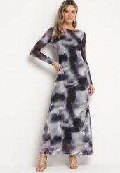 Czarno-Szara Sukienka Siateczkowa Maxi w Abstrakcyjny Wzór Tie-Dye Orelad. Czarne sukienki Born2be, m, bez wzorów, bez kołnierzyka, bez ramiączek, maxi. Za 149.99 zł.
